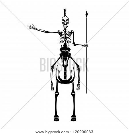 Skeleton In Spartan Helmet With Spear On The Horse