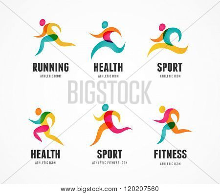 Running marathon colorful people icons and symbols