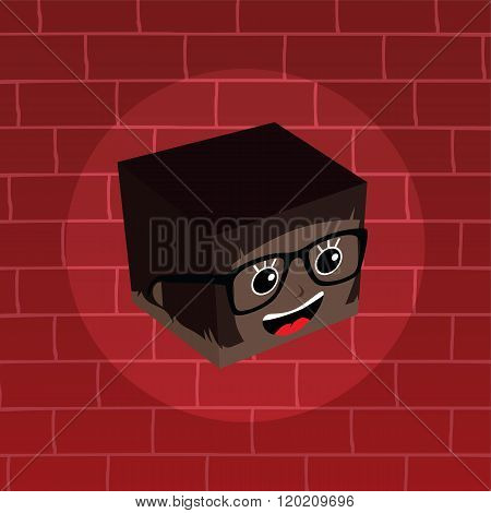 Female Isometric Block Cartoon Head