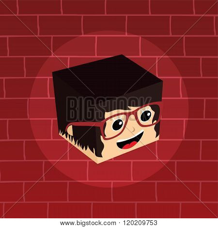 Female Isometric Block Cartoon Head
