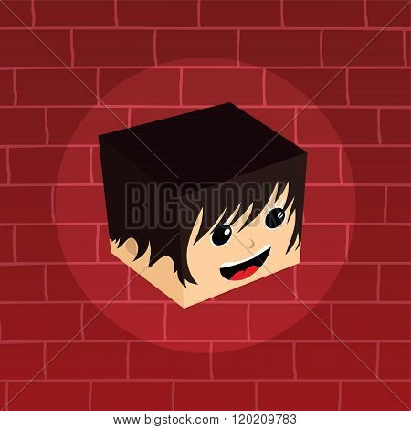 Female Isometric Block Cartoon Head