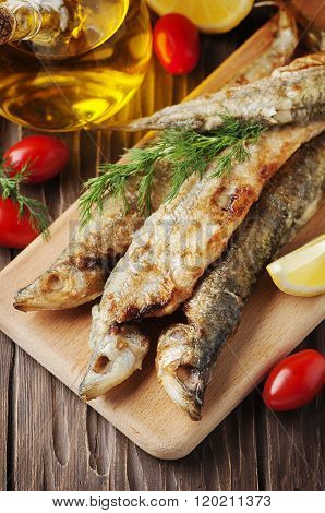 Rrussian Traditional Fish Smelt On The Wooden Table
