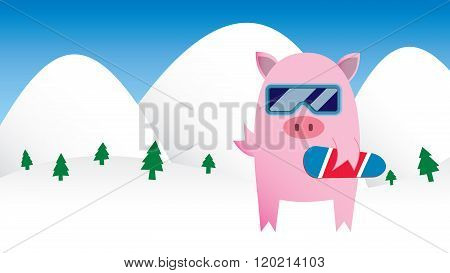 Snowboarding Pig