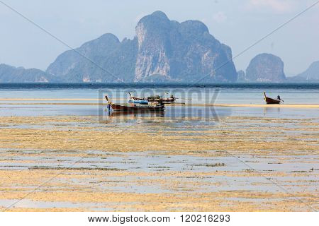 Ko Mook island tropical landscape at low  tide, Thailand