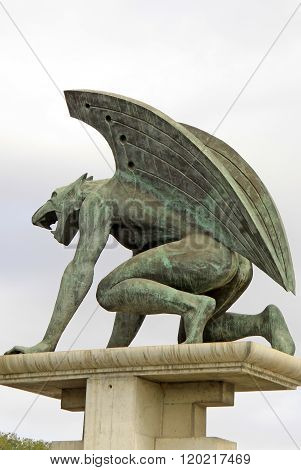 Valencia, Spain - August 26, 2012: Statues Of The Gargoyles On Puente Del Reino