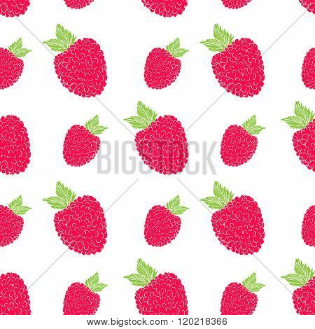 Fruit Background Seamless Pattern With Hand Drawn Skech Raspberry Vector Illustration
