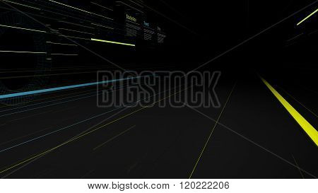 Illustration of a futuristic street with buildings and speed lights