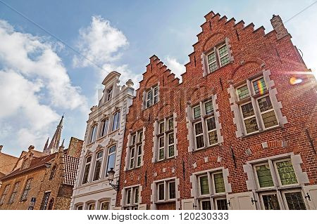 Architectural Facade Detail At Old Buildingas Placed In Bruges, Belgium