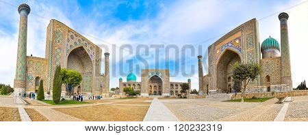 Facades Of The Three Madrasahs On Registan Square In Samarkand