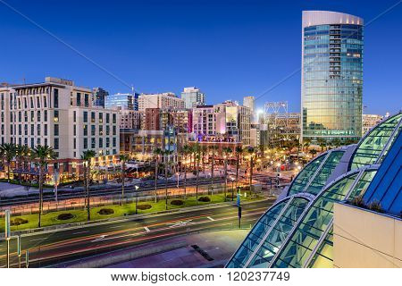 San Diego, California cityscape at the Gaslamp District.