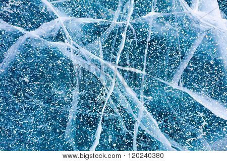 ice and cracks on the surface of Lake Baikal