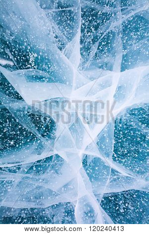 ice and cracks on the surface of Lake Baikal