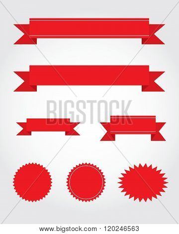 A vector collection of red ribbon, starburst and attention grabber design elements