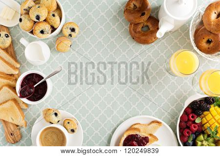 Fresh and bright continental breakfast table