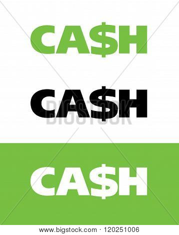 Vector Cash Wordmark in Color, Black and Reverse