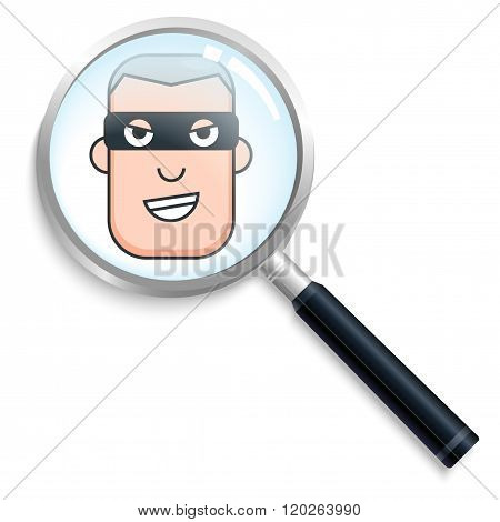 Thief's head in magnifier , searching for bundit