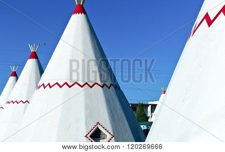 Holbrook, U.S.A. - May 24, 2011: Arizona, the Indian huts of the famous Wingwam Hotel on the Route 66.