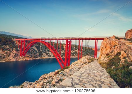 Maslenica Strait And Beautiful Sunset, Croatia