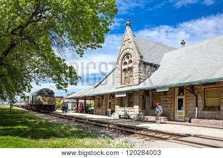 Dwight, U.S.A. - May 17, 2011: Illinois, Route 66, people in the old railway station.