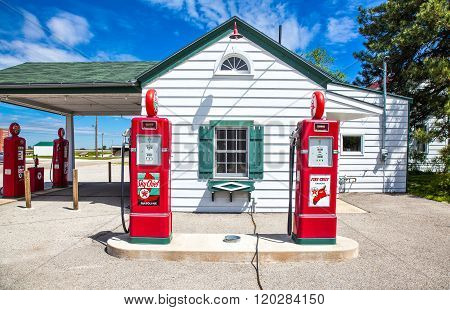 Dwight, U.S.A. - May 17, 2011: Illinois, Route 66, the old Texaco gas station.