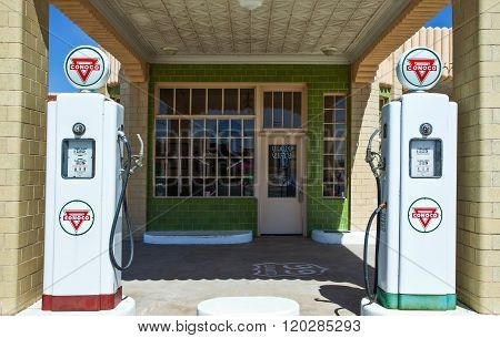 Shamrock, U.S.A. - May 20, 2011: Texas, the restored Magnolia gas station on the Route 66.