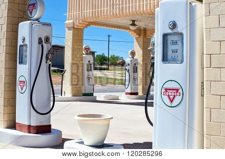 Shamrock, U.S.A. - May 20, 2011: Texas, the restored Magnolia gas station on the Route 66.
