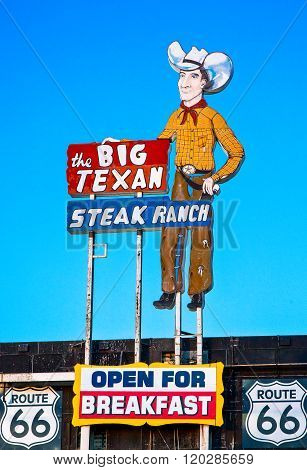Amarillo, U.S.A. - May 21, 2011: Texas, Route 66, a steak house sign.