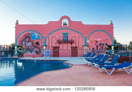 Amarillo, U.S.A. - May 21, 2011: Texas, a full color hotel with pool on the Route 66.