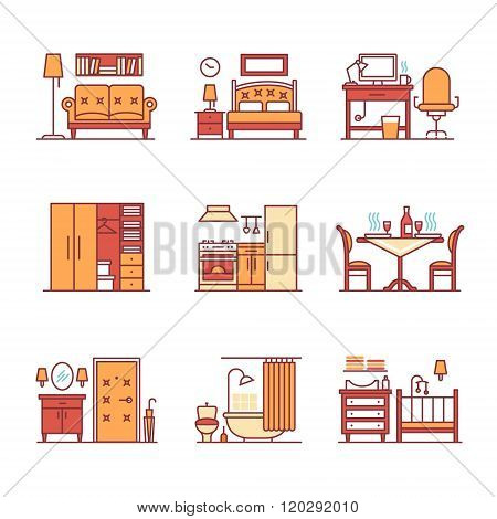 Home room types furniture signs set