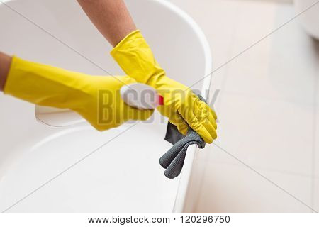 Cleaning Bath In Bathroom.