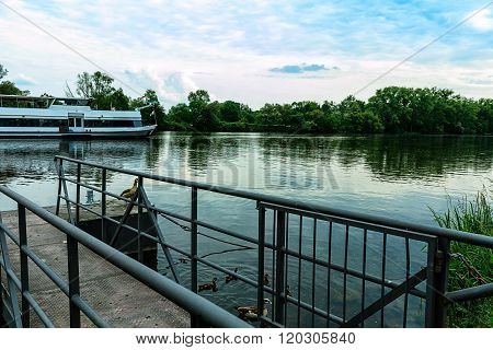 Landing stage on the river Main at Phillipsruhe Palace in Hanau, Germany