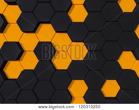 Honeyomb Black Orange  Abstract 3D Hexagon Background