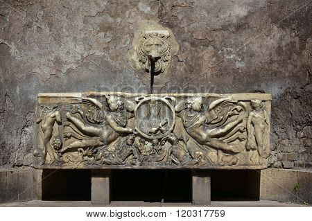 Fontana Del Sarcofago Just Next To The Coliseum In Rome