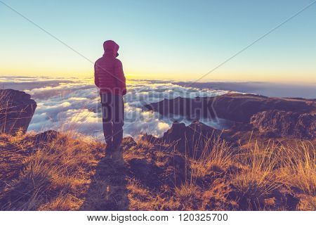 Pico Ruivo and Pico do Areeiro mountain peaks in  Madeira, Portugal