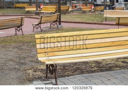 Scattered Yellow Benches