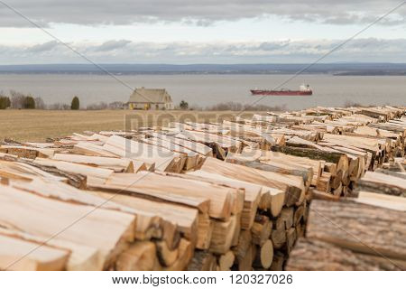 Firewood, Stone House And Freighter