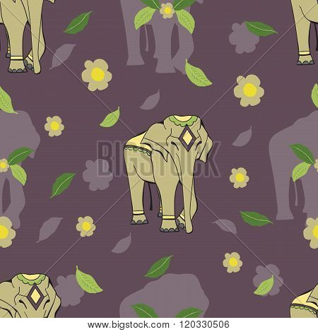 Vector elephant seamless pattern on purple background