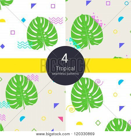 Abstract monstera tropical vector palm floral liana seamless background. Liana monstera palm leaves