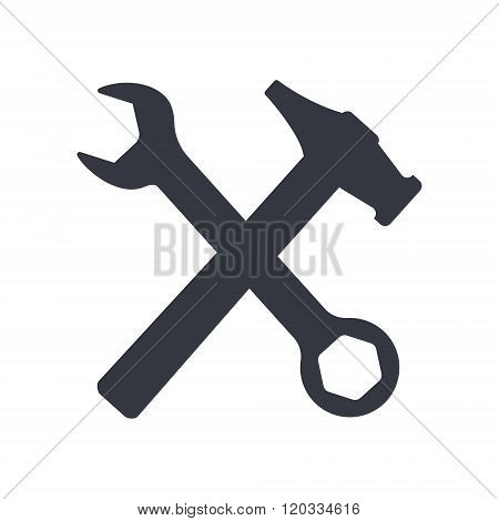 Wrench and hammer isolated on white background.