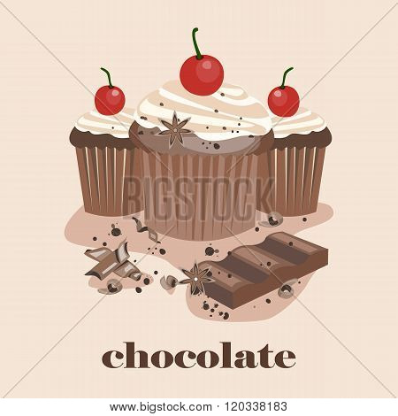 sweet chocolate cupcake illustration