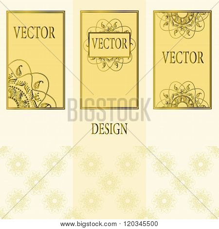 Vector set of design elements, labels and frames for packaging for luxury products in vintage style