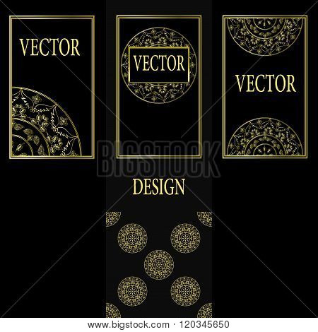 Vector set of design elements, labels and frames for packaging for luxury products in vintage style