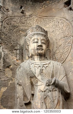 Longmen Caves in Luoyang. Statue of Bodhisattva