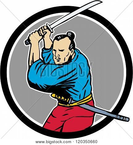 Samurai Warrior Katana Sword Circle Drawing