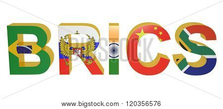 BRICS concept with flags isolated on white background