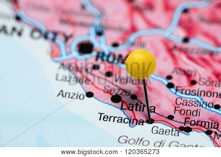 Terracina pinned on a map of Italy