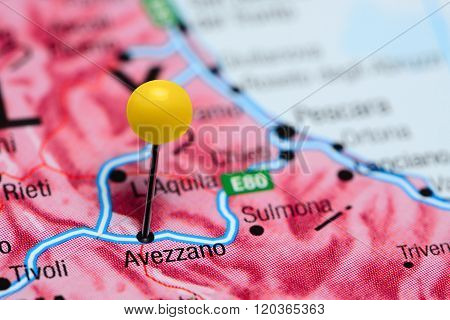 Avezzano pinned on a map of Italy