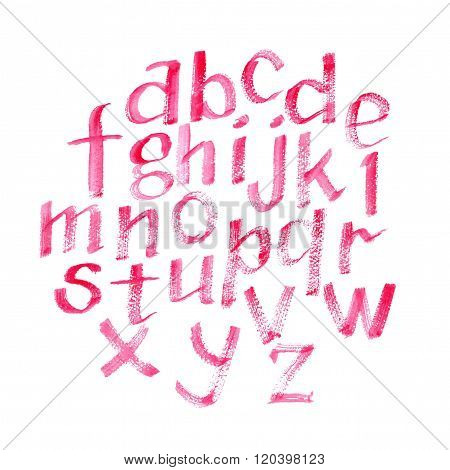 Hand Drawn Watercolor Pink Calligraphic Font. Watercolor Letters.