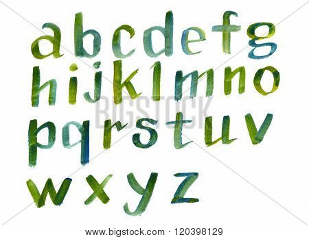 Hand Drawn Colorful Watercolor Alphabet Calligraphic Font. Watercolor Letters.