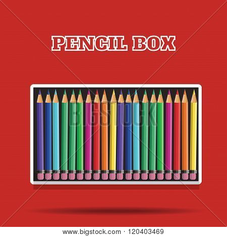vector colored pencils in box on red background